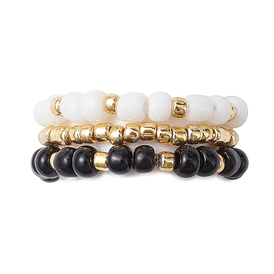 3Pcs 3 Styles Glass Seed Beaded Ring RJEW-JR00591-S-1