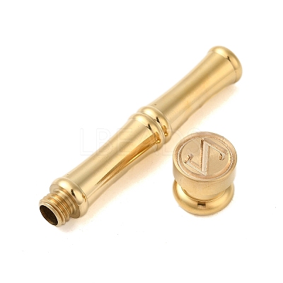 Golden Tone Brass Wax Seal Stamp Head with Bamboo Stick Shaped Handle LS-STAM-K001-05G-Z-1