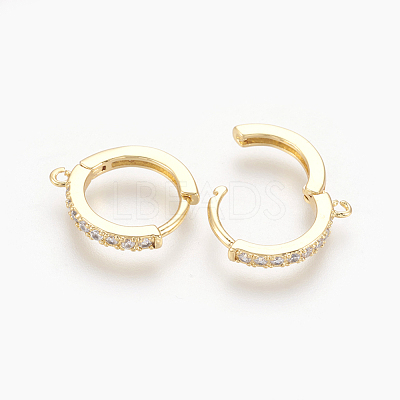 Brass Micro Pave Cubic Zirconia Huggie Hoop Earring Findings KK-O112-13G-1