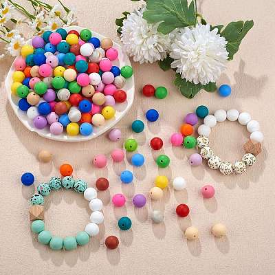 50Pcs Silicone Beads Round Rubber Beads 15MM Loose Spacer Beads for DIY Supplies Jewelry Keychain Making JX474A-1