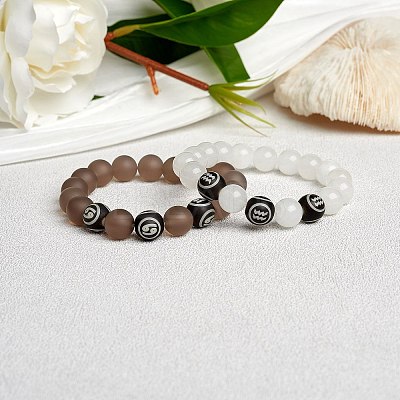 Natural White Jade Round Beaded Stretch Bracelet BJEW-SW00077-12-1