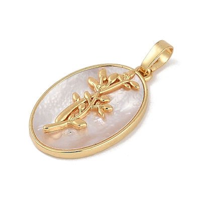 Rack Plating Brass Pave Shell Oval Pendants KK-U032-92G-08-1