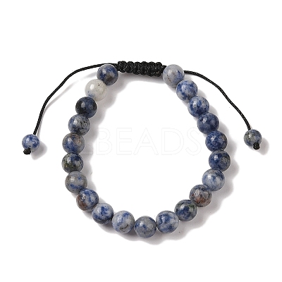 8mm Round Natural Blue Spot Jasper Braided Bead Bracelets BJEW-C067-01B-15-1