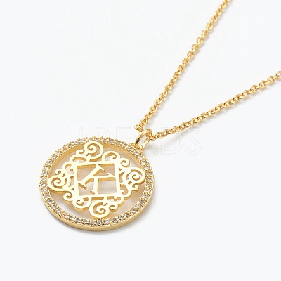 Brass Micro Pave Clear Cubic Zirconia Pendant Necklaces NJEW-J059-01K-1