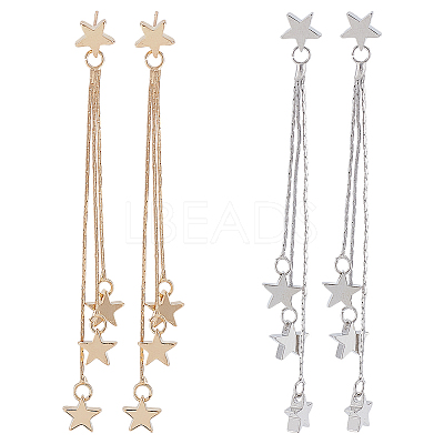2 Pairs 2 Colors Alloy Star Tassel Dangle Stud Earrings for Women EJEW-AN0001-57-1
