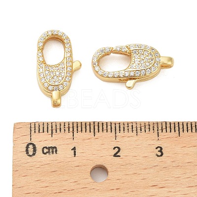 Oval Brass Micro Pave Clear Cubic Zirconia Lobster Claw Clasps KK-I354-01G-03-1