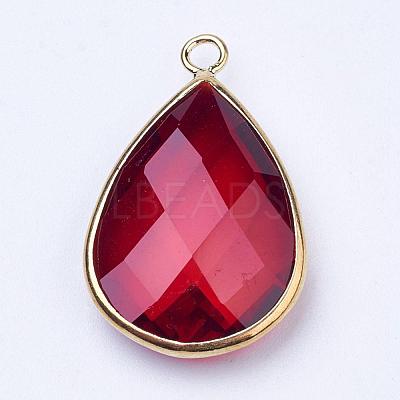 Golden Tone Brass Glass Teardrop Pendants GLAA-M006-A-09G-1