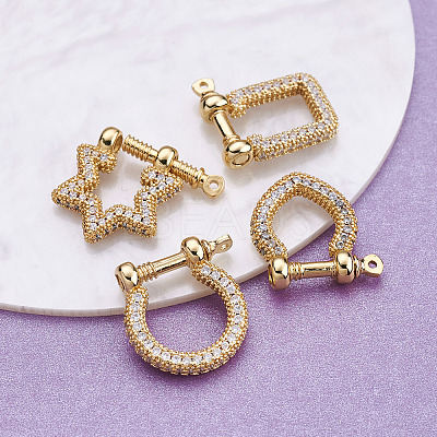 4Pcs 4 Style Brass Micro Pave Clear Cubic Zirconia D-Ring Anchor Shackle Clasps ZIRC-PJ0001-02-1