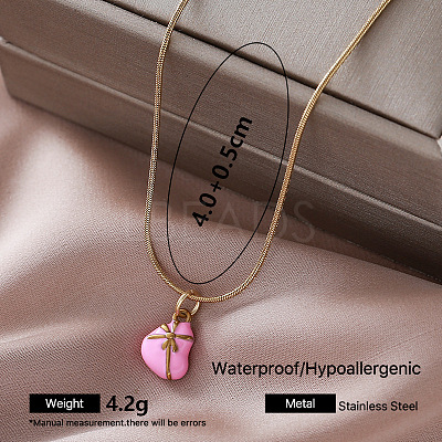 Vintage Retro 304 Stainless Steel Enamel Bowknot Heart Pendant Necklaces for Women TT8983-1-1