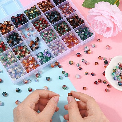 900Pcs 24 Styles Crackle Glass Beads CCG-YW0001-22-1