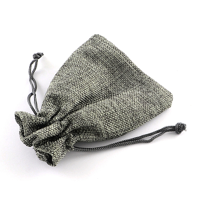 Polyester Imitation Burlap Packing Pouches Drawstring Bags X-ABAG-R005-9x7-04-1