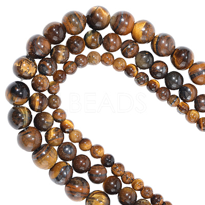 3 Strands 3 Styles Natural Grade AB Tiger Eye Round Beads Strands G-PA0001-38-1