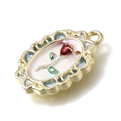 Brass with Red Enamel Pendants KK-CBAE379-23LG-1