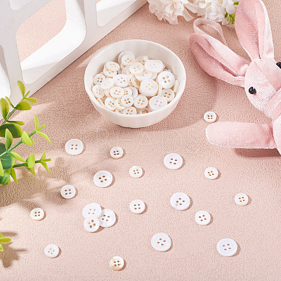 105Pcs 3 Styles Natural 4-Hole Freshwater Shell Buttons BUTT-TA0001-26-1