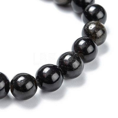 Natural Golden Sheen Obsidian Stretch Beaded Bracelets G-A185-01P-1
