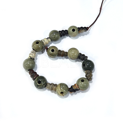 Natural Silver Leaf Jasper 3-Hole Guru Bead Strands G-K149-29-1