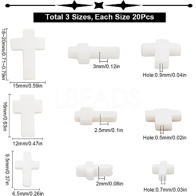 60Pcs 3 Styles Cross Natural Shell Beads BSHE-SC0001-18-1