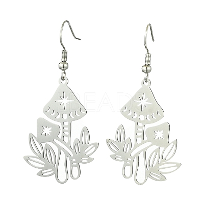 Hollow Mushroom 201 Stainless Steel Dangle Earrings EJEW-TA00389-02-1