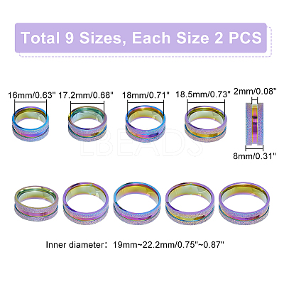 18Pcs 9 Size 201 Stainless Steel Grooved Finger Rings Set for Men Women STAS-UN0045-59A-M-1