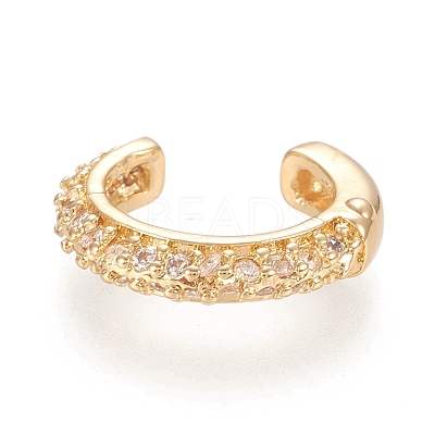 Brass Micro Pave Clear Cubic Zirconia Cuff Earrings X-EJEW-M195-07G-1