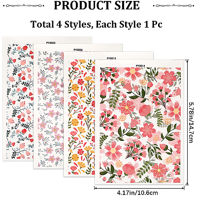 20 Sheets 4 Style Flower Pattern Ceramics Clay Water Transfer Paper DIY-CP0010-36B-1
