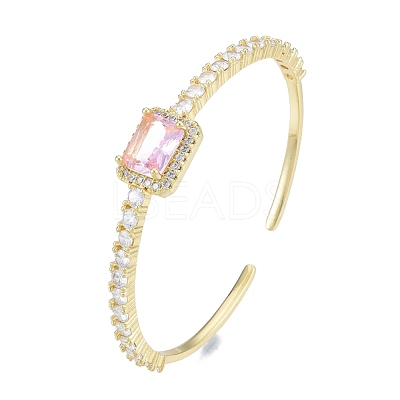 Cubic Zirconia Rectangle Open Cuff Bangle BJEW-G651-05G-01-1