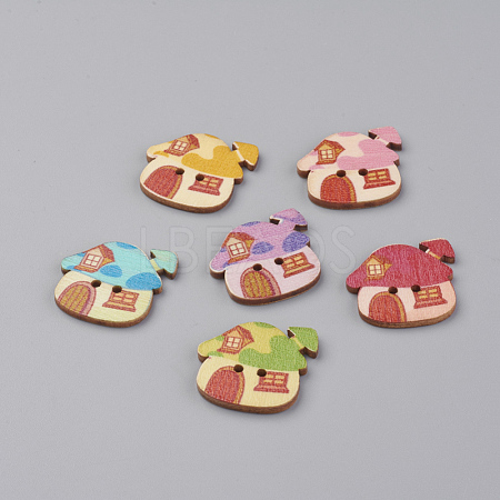 2-Hole Printed Wooden Buttons WOOD-S037-023-1