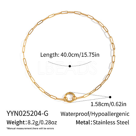 304 Stainless Steel Spring Gate Ring Pendant Paperclip Chain Necklaces for Women UT0953-1-1