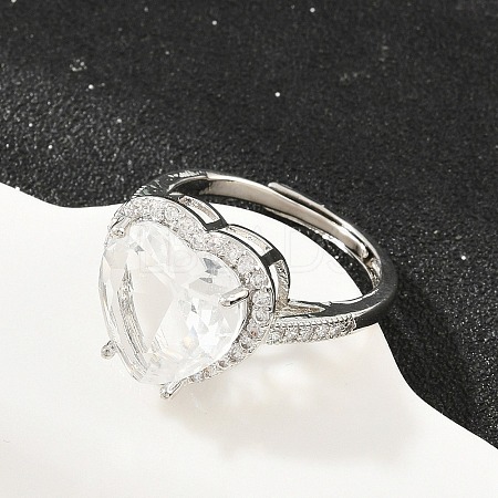 Heart Brass Micro Pave Cubic Zirconia Cuff Open Rings for Women CU-CBA0A21-02P-03-1