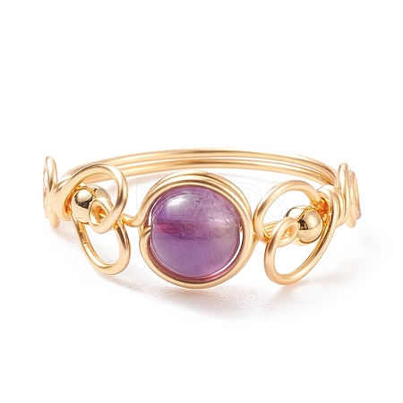 Natural Amethyst Braided Finger Ring RJEW-TA00042-02-1