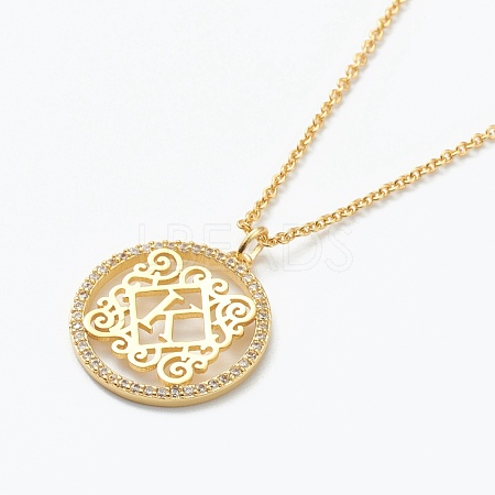 Brass Micro Pave Clear Cubic Zirconia Pendant Necklaces NJEW-J059-01K-1