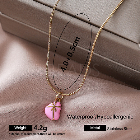 Vintage Retro 304 Stainless Steel Enamel Bowknot Heart Pendant Necklaces for Women TT8983-1-1