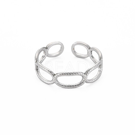 304 Stainless Steel Open Oval Wrap Cuff Ring for Women RJEW-S405-192P-1