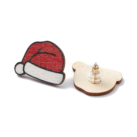 Christmas Printed Wooden Stud Earrings LS-EJEW-D046-04-1