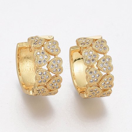 Brass Micro Pave Clear Cubic Zirconia Huggie Hoop Earrings EJEW-L231-37G-1