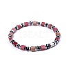 Natural Rhodonite Cube Beaded Stretch Bracelets for Women EZ7380-6-1