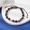 Natural Tiger Eye & Obsidian Round & Brass Cross Braided Bead Bracelets BJEW-JB09704-01-2