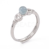 Heart Natural Aquamarine Adjustable Rings RJEW-G273-13P-02-4