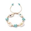 Natural Shell Evil Eye & Synthetic Turquoise(Dyed) Starfish Braided Bead Bracelet BJEW-TA00195-1
