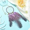Natural Amethyst Woven Net/Web with Feather Wall Hanging Decoration HJEW-JM01222-01-3