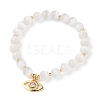 Round Cat Eye Beads Stretch Charm Bracelets Sets BJEW-JB05578-2