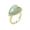 Heart Brass Natural Green Strawberry Quartz  Finger Rings X-RJEW-D304-01G-C-2