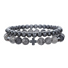 Round Natural Map Stone & Synthetic Non-magnetic Hematite Beaded Stretch Bracelet Sets WC8951-1-1