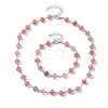 Rondelle Cherry Quartz Glass Links Bracelets & Necklaces Sets SJEW-JS01295-01-1