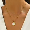Stainless Steel Vintage Rectangle with Rose Flower Pendant Necklaces for Women NY6515-3
