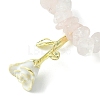 Natural Rose Quartz Chips Beaded Stretch Bracelets with Alloy Enamel Rose Charms BJEW-JB09561-02-2