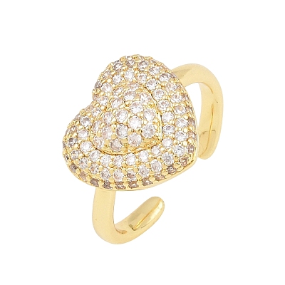 Heart Brass Micro Pave Cubic Zirconia Cuff Open Rings for Women CU-CBA0A21-01G-02-1
