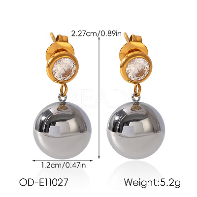 Two Tone 304 Stainless Steel & Clear Cubic Zirconia Stud Dangle Earrings WGF19D0-02-1