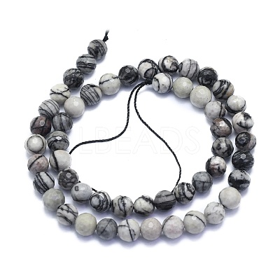 Natural Black Silk Stone/Netstone Beads Strands G-K310-A09-8mm-1