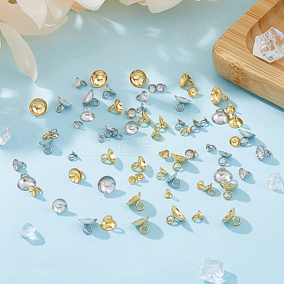 100Pcs 10 Styles 201 & 304 Stainless Steel Bead Cap Pendant Bails STAS-FI0001-02-1